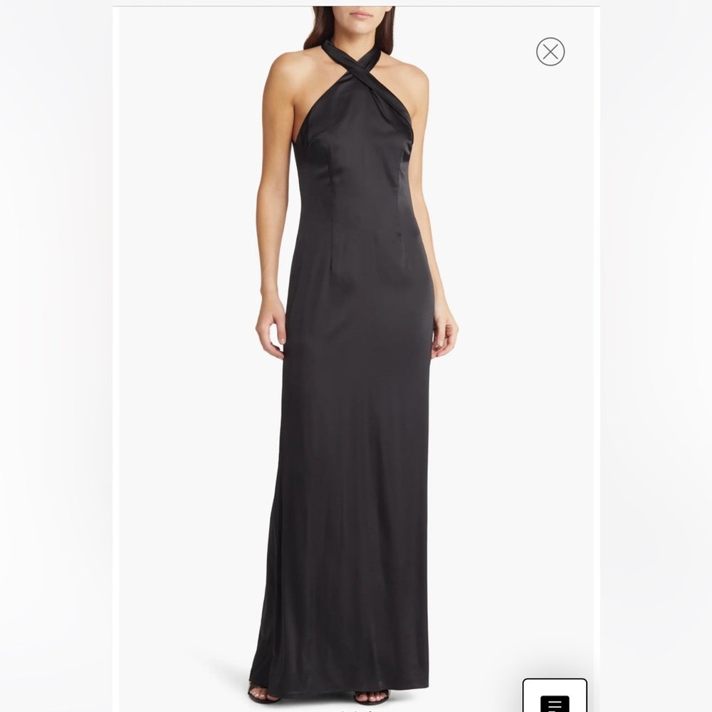 NWT Lulus Waltz with You Halter Satin Column Gown Black